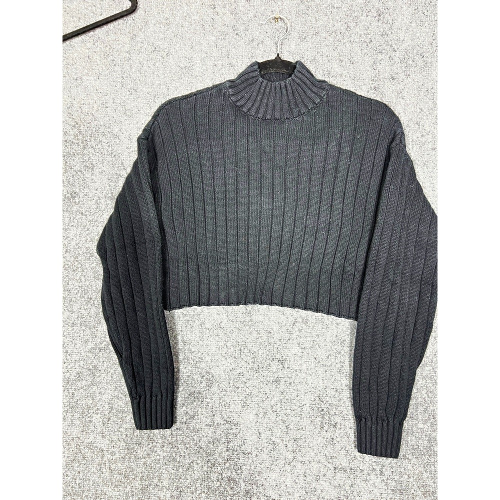 L.A. Hearts S Black Rib-Knit Mock Neck Cropped Pullover Sweater Long Sleeve